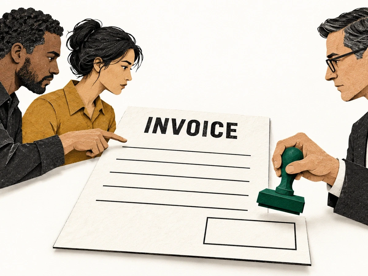 Specialists prepare an invoice while the firm’s reviewer controls its approval.