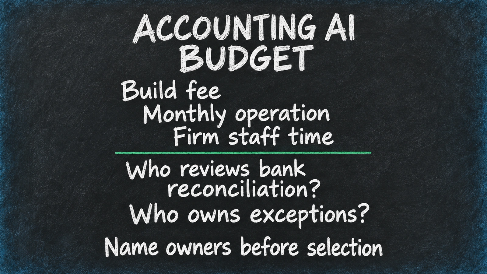 Accounting AI budget separates build fees, monthly operation and firm staff time.