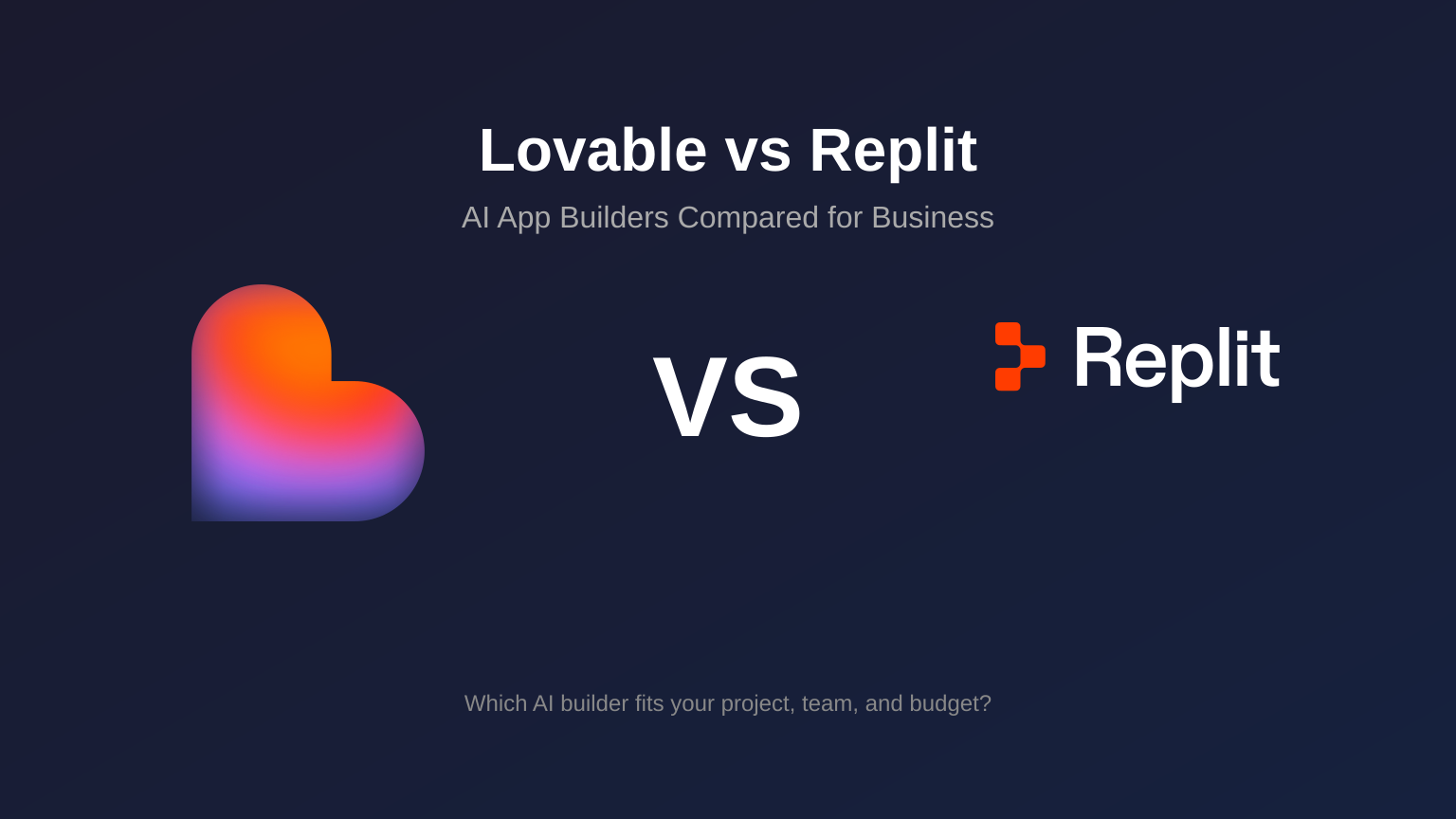 Lovable and Replit logos facing each other in a comparison graphic for AI app builder platforms.